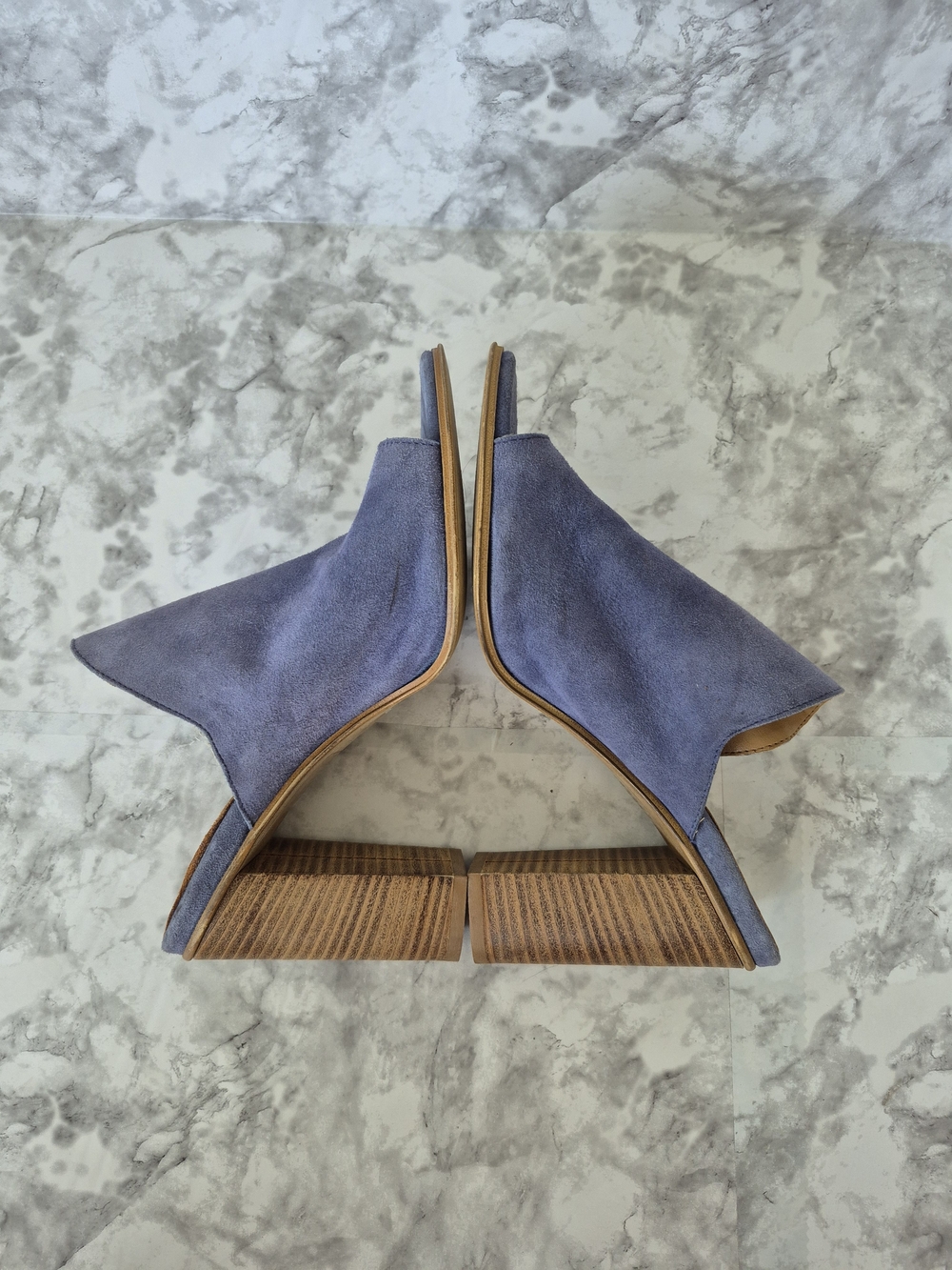 Fabianelli Italy Blue Suede Peep Toe Heeled Mules 7.5 - Picture 6 of 11